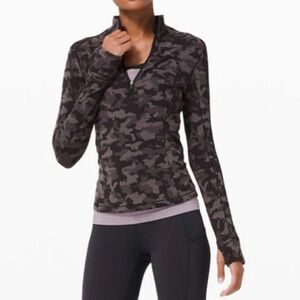 LULULEMON Run Briskly  1/2 Zip Heritage Camp Jacquard Black Lunar Rock